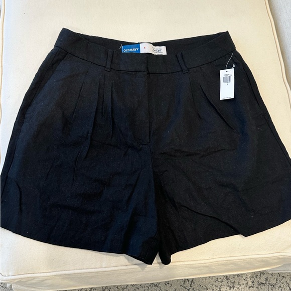 New Women Old Navy High Rise 3.5" Inseam Linen Black Elastic Waist Shorts Size S - Picture 1 of 3